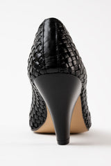SAMIA - Black Woven Leather Pumps