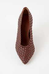 SAMIA - Dark Brown Woven Leather Pumps