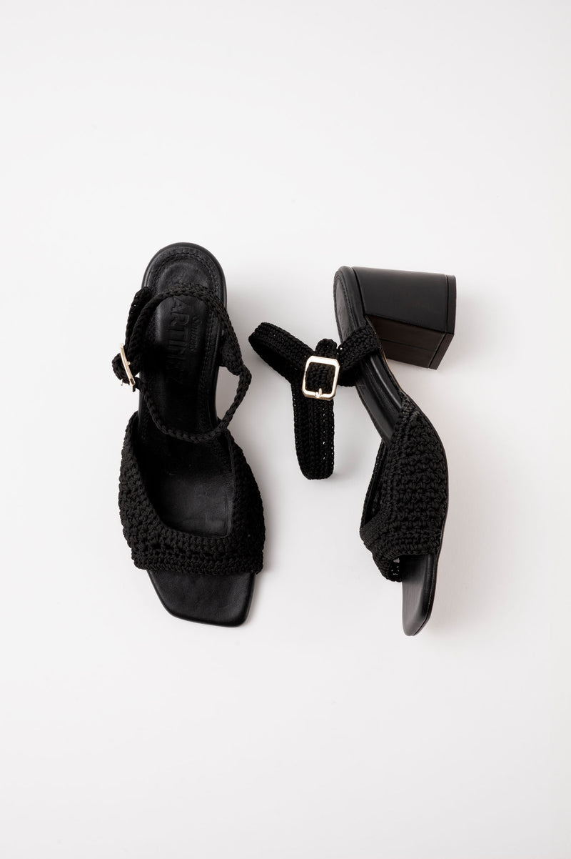 SICILIA - Black Woven Textile Sandals