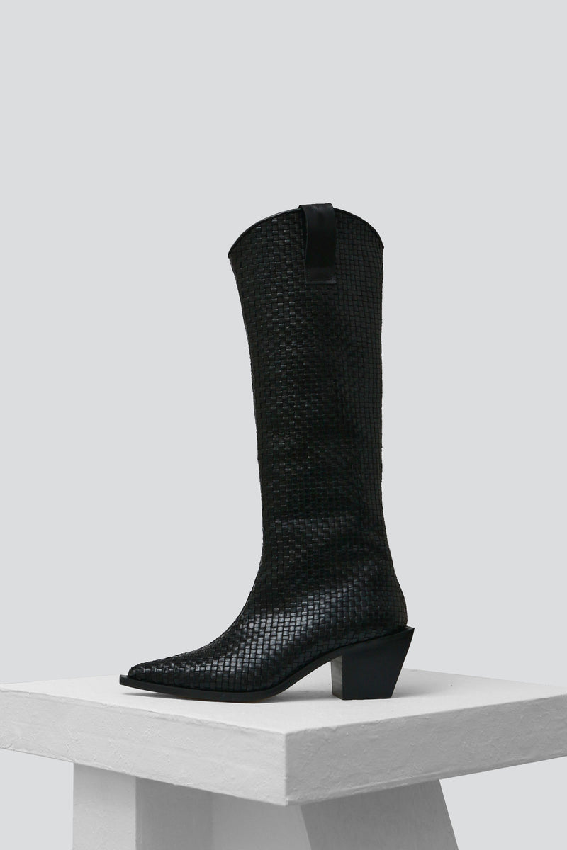 SOLE - Black Woven Leather Cowboy Boots