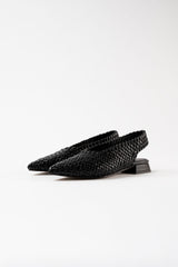 SOLEDAD - Black Woven Leather Flat Shoes