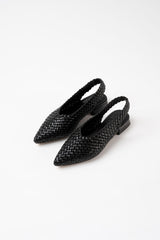 SOLEDAD - Black Woven Leather Flat Shoes