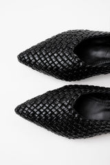 SOLEDAD - Black Woven Leather Flat Shoes