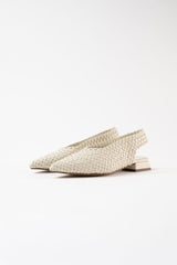 SOLEDAD - White Woven Leather Flat Shoes