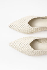 SOLEDAD - White Woven Leather Flat Shoes