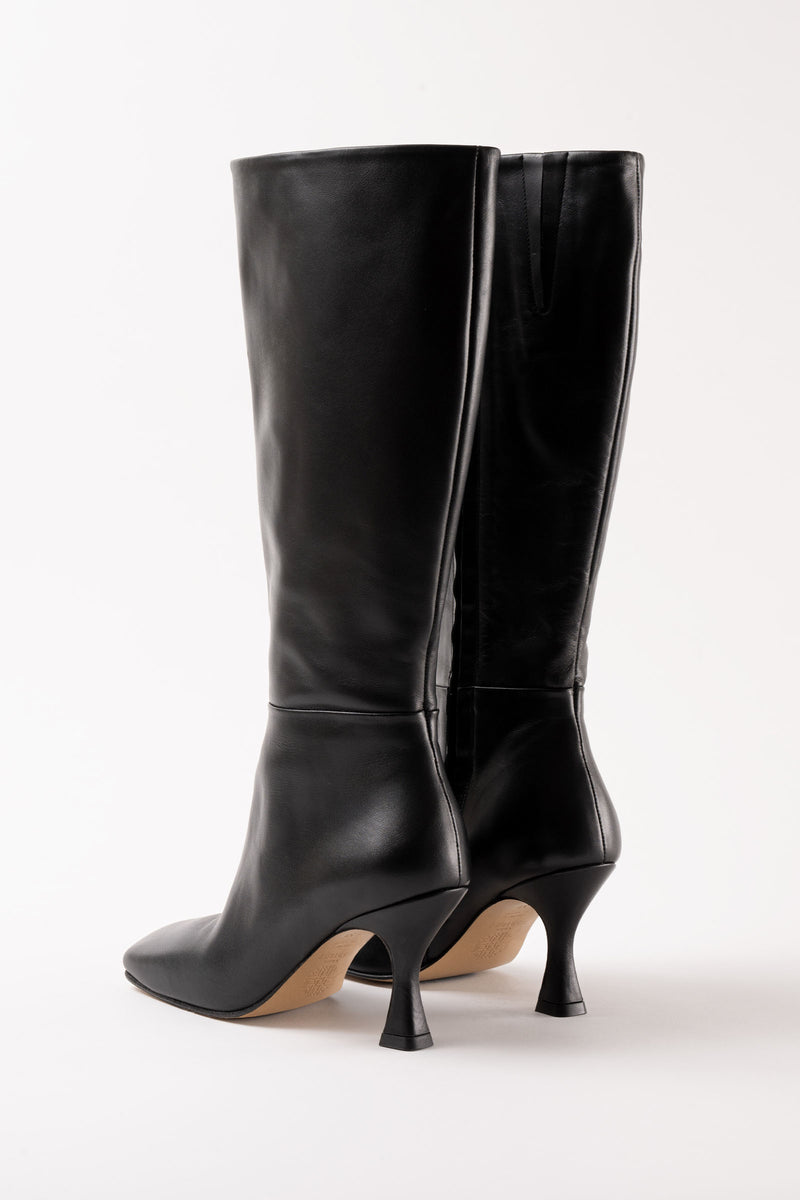 SONIA - Black Leather Knee-High Boots
