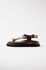SPIAGGIA - Dark Brown Leather With Embellishment Sandals