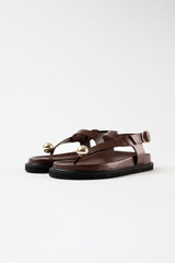 SPIAGGIA - Dark Brown Leather With Embellishment Sandals