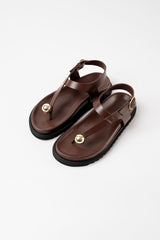 SPIAGGIA - Dark Brown Leather With Embellishment Sandals