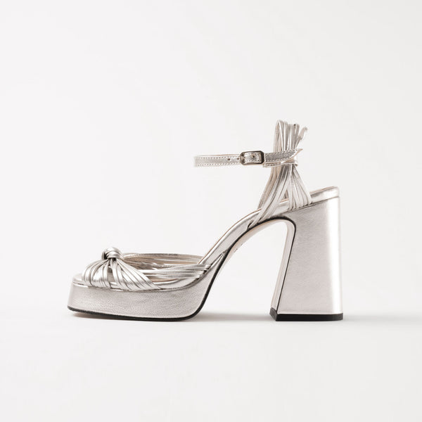 Silver SUBNA Knotted Block Heel Platform Sandals | i The Label – I The Label