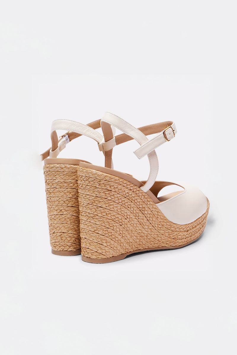 SUMMER - White Leather and Raffia Platform Sandals