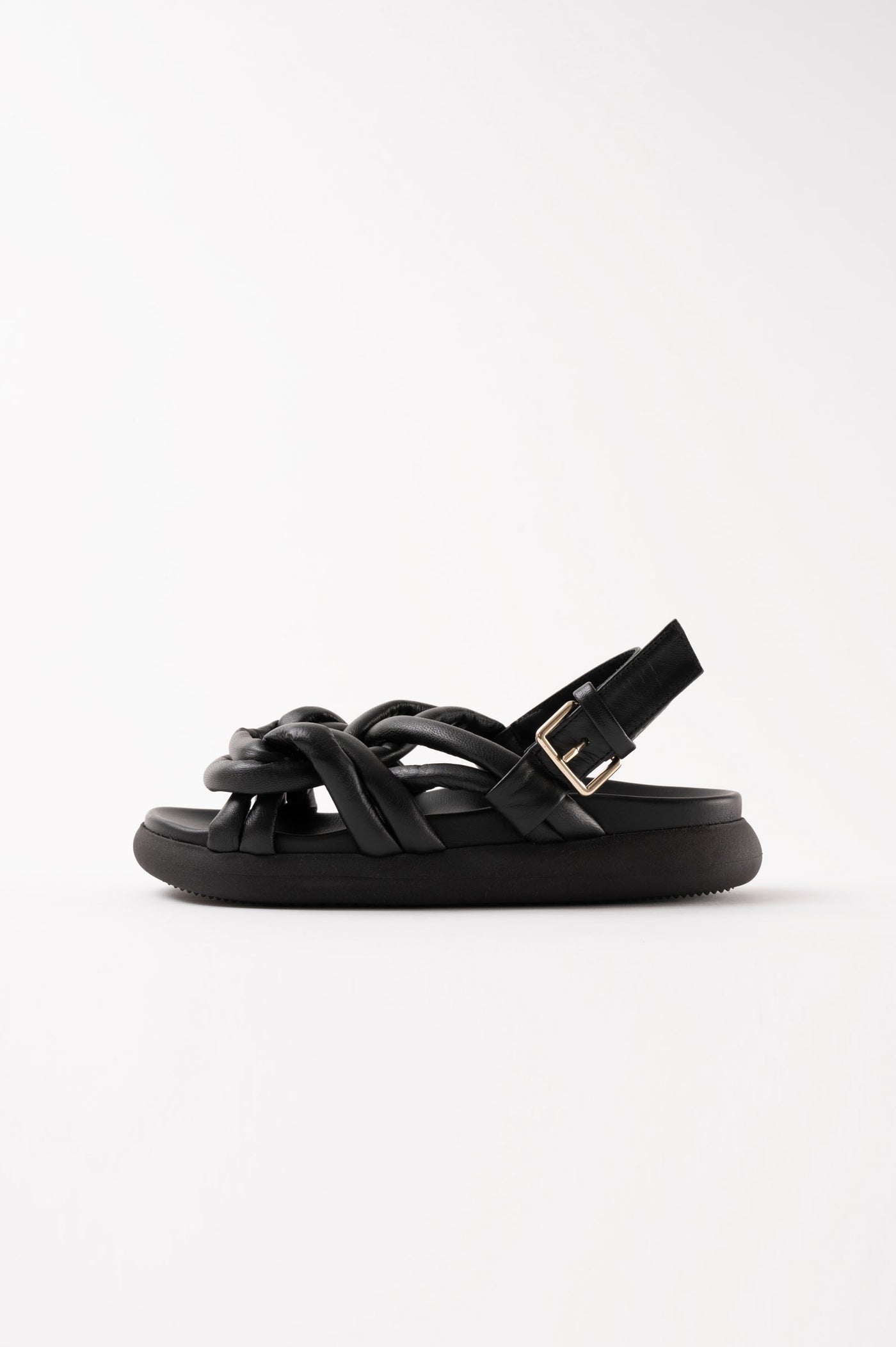 ★FIRENZE ATELIER★SECOND.A Double Line Basic Leather Sandal Firenze Atelier Men's Polished Black Leather Square Toe