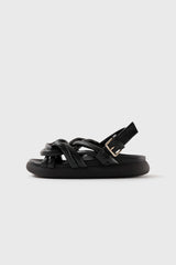 Telva black tubular leather sandals - Souliers Martinez