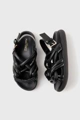 Telva black tubular leather sandals - Souliers Martinez