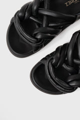 Telva black tubular leather sandals - Souliers Martinez