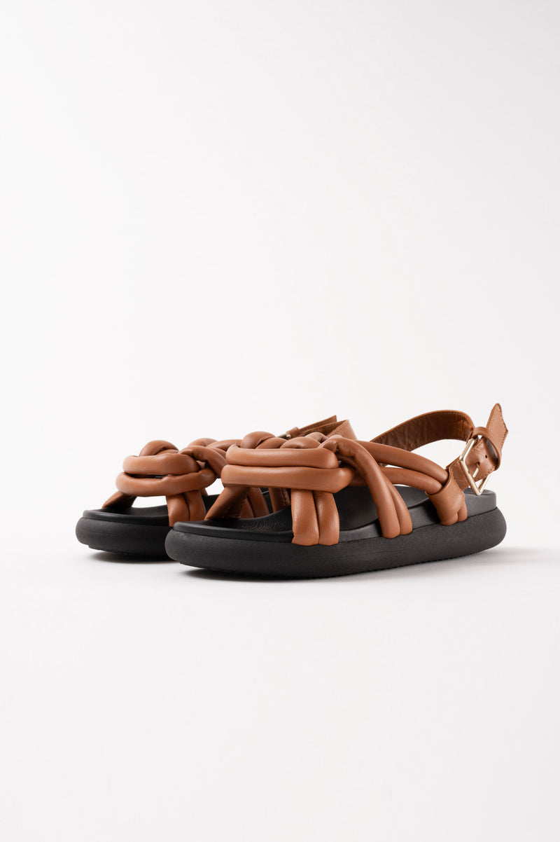TELVA - Brown Tubular Leather Sandals