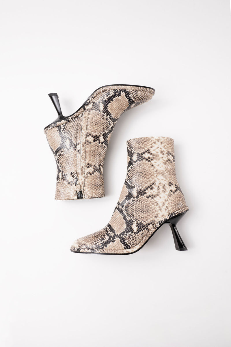 TEO - Beige Python Leather Ankle Boots