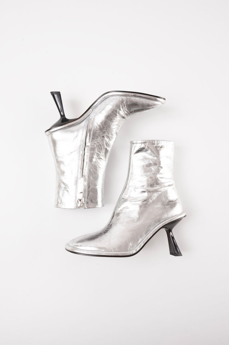 TEO - Silver Leather Ankle Boots