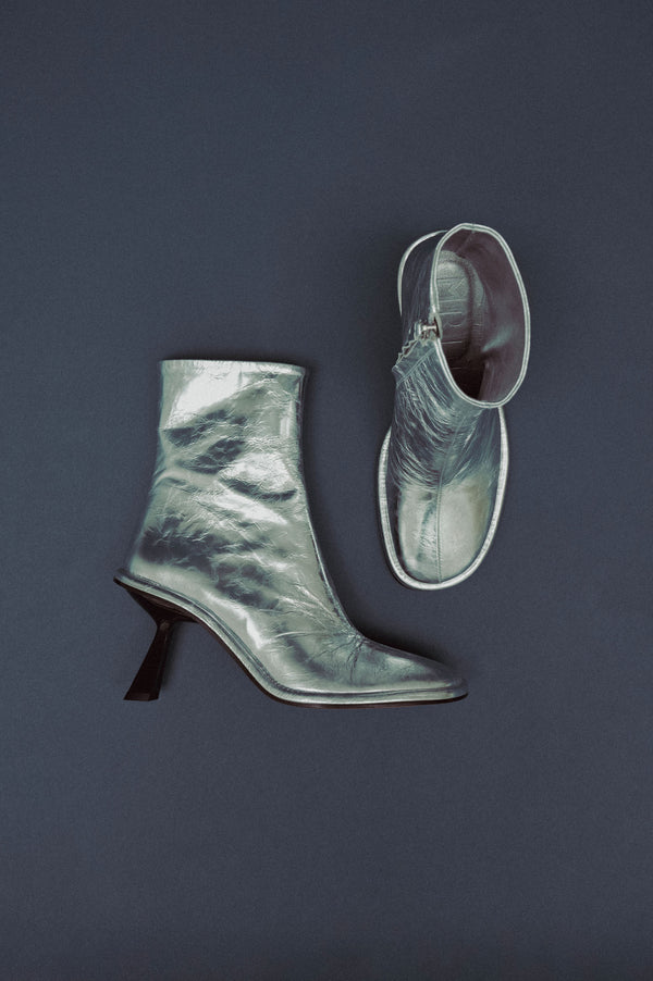 TEO - Silver Leather Ankle Boots