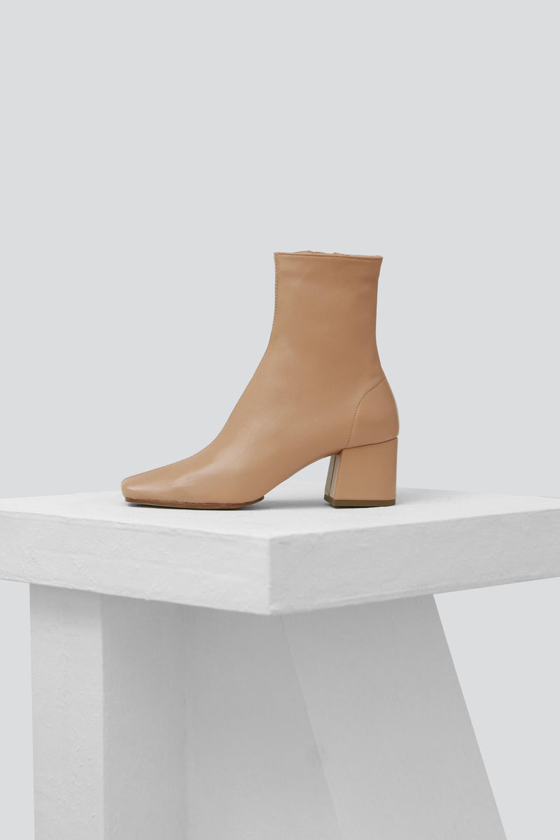 TIERRA - Beige Soft Leather Ankle Boots