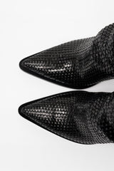 UTAH - Black Woven Leather Knee-High Boots