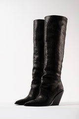 UTAH - Black Woven Leather Knee-High Boots