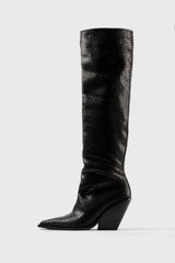 Utah black woven leather knee-high boots - Souliers Martinez