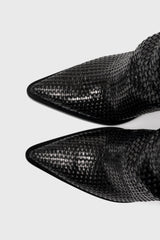 Utah black woven leather knee-high boots - Souliers Martinez