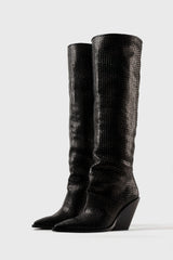 Utah black woven leather knee-high boots - Souliers Martinez