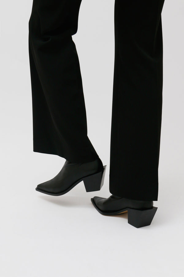 VERA - Black Stretch Leather Mid-Calf Boots