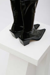 VERA - Black Patent Stretch Leather Mid-Calf Boots