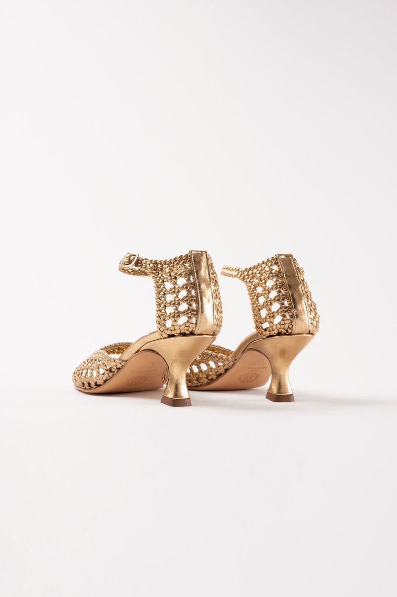 VERONICA - Gold Woven Leather Sandals