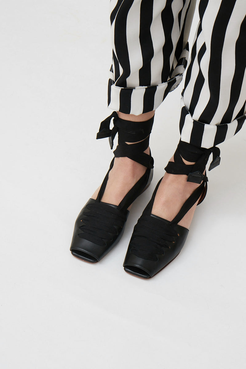 SARDANA - Black Leather Espadrille with Ankle Straps