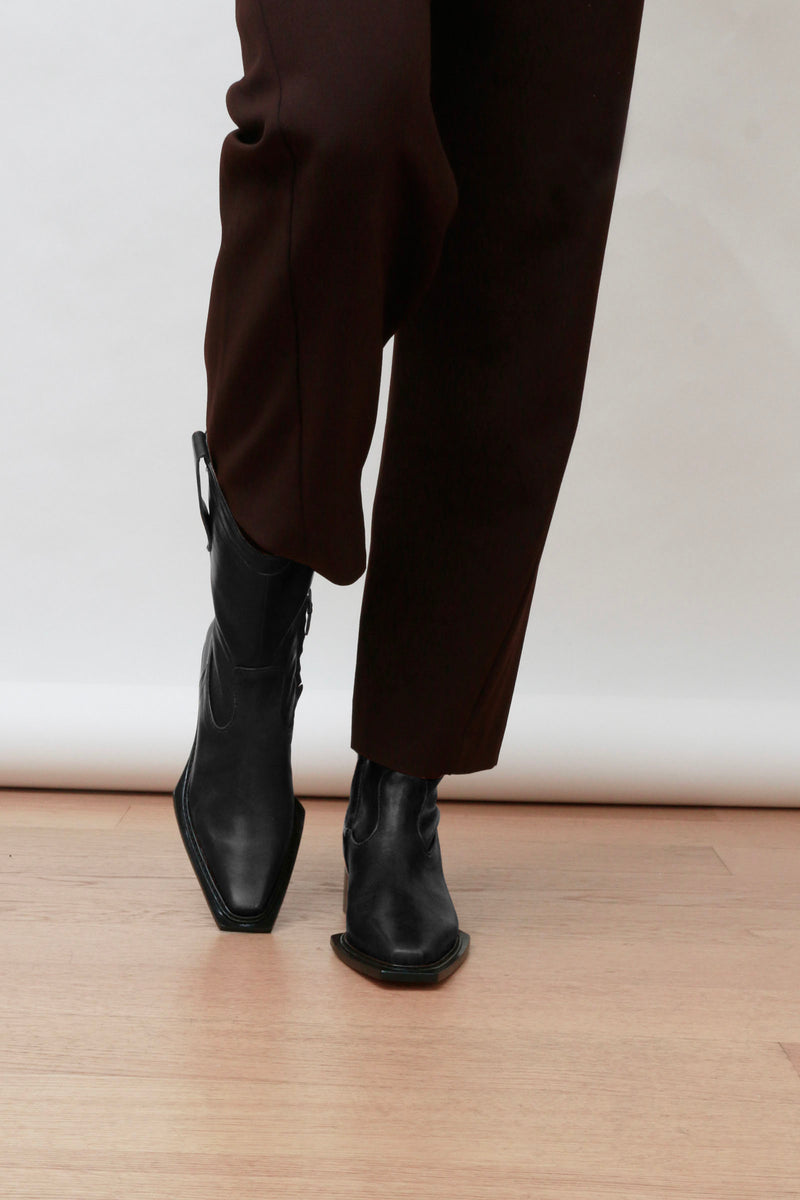 ALAMEDA - Black Leather Mid-Calf Cowboy Boots