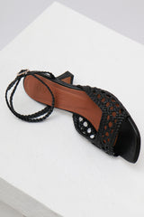 ARENALES - Black Woven Leather Sandals