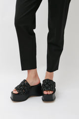 ARMADA - Black Puffed Woven Leather Sandals