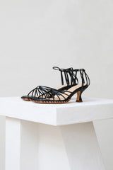 IMPERIAL - Black Leather Sandals with Welt Stitching