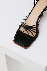IMPERIAL - Black Leather Sandals with Welt Stitching