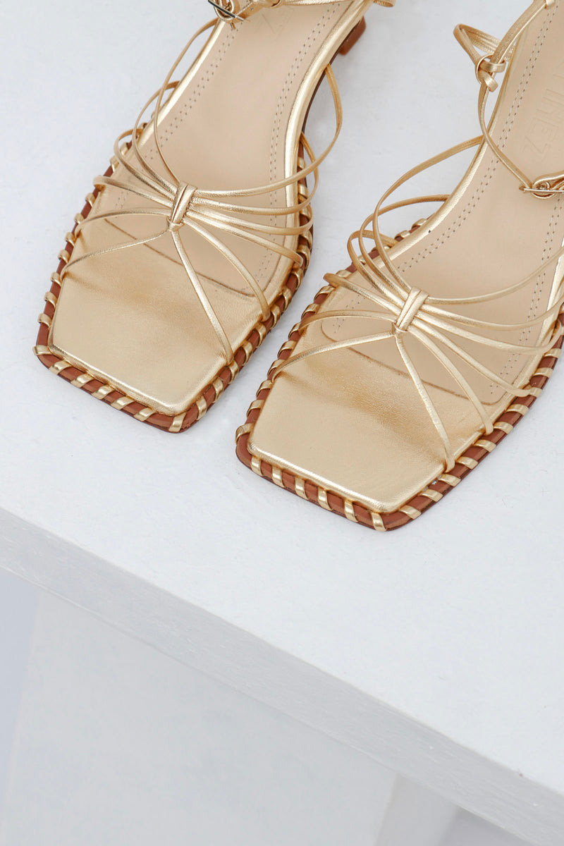 IMPERIAL - Gold Leather Sandals with Welt Stitching