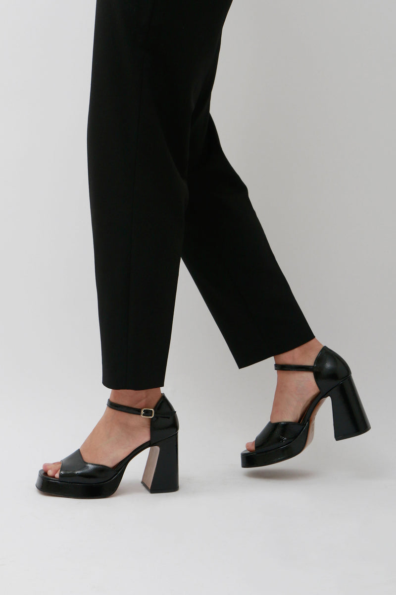 MARFA - Black Patent Leather Platform Sandals