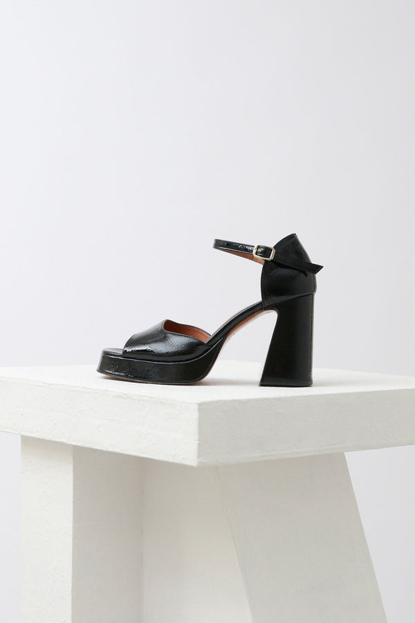 MARFA - Black Patent Leather Platform Sandals