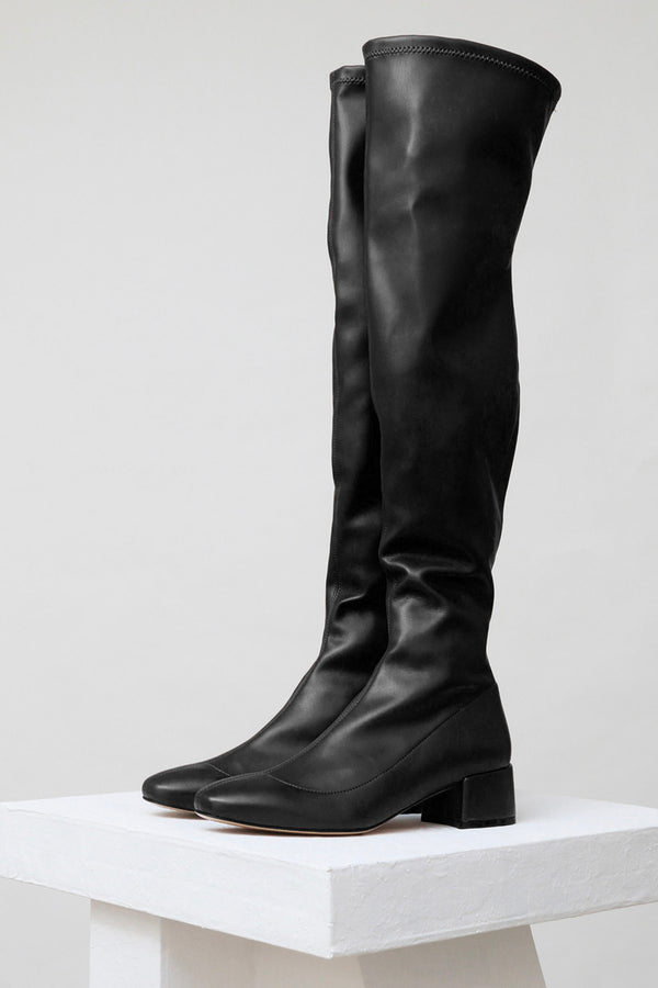 MONCLOA - Black Faux Stretch-Leather Thigh-High Boots