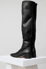 MONCLOA - Black Faux Stretch-Leather Thigh-High Boots