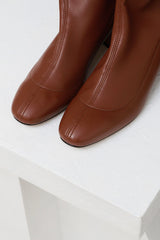 MONCLOA - Cognac Faux Stretch-Leather Thigh-High Boots