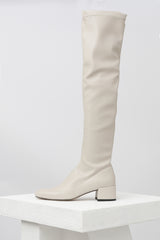 MONCLOA - Off-White Faux Stretch-Leather Thigh-High Boots