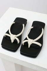 ROQUE - White Tubular Leather Flat Platform Sandals