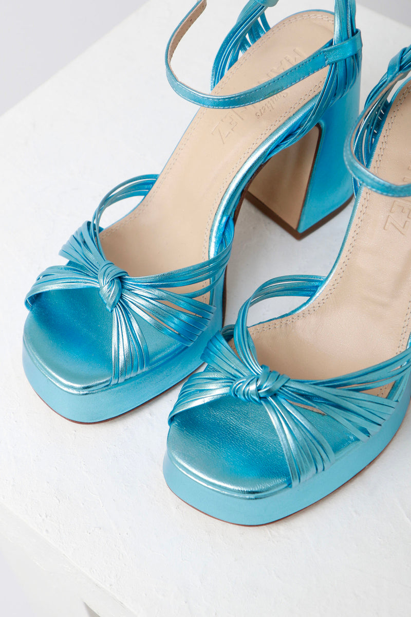 SPRINGS - Metallic Blue Leather Platform Sandals