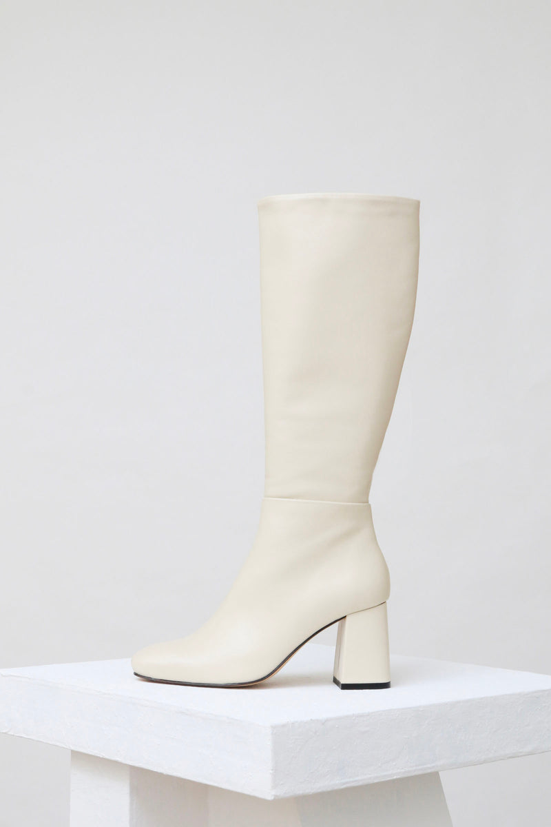 QUINTANA - Off-White Leather Knee-High Boots