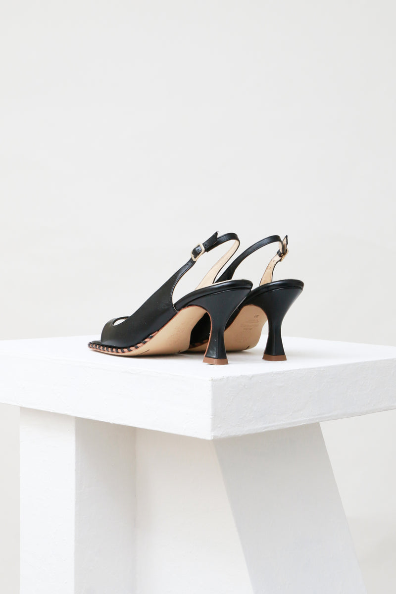 SARRIA - Black Polished Leather Sandals with Welt Stitching